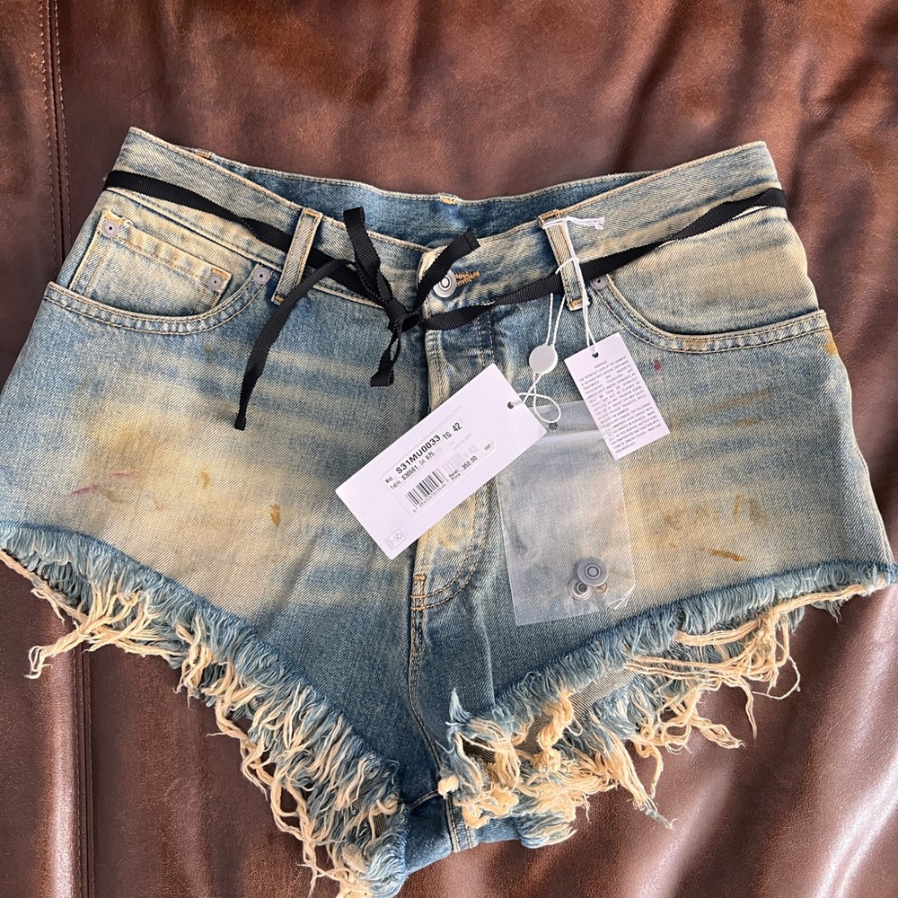 Maison Margiela Dirty Denim Frayed Hem Shorts